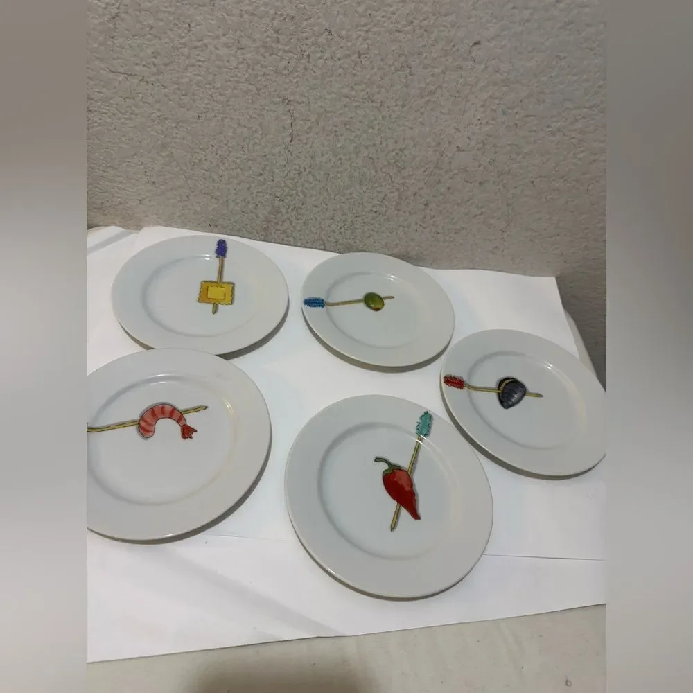 5 Crate & Barrel Nancy Green Porcelain Tidbits Appetizer Canape Plates NWOT